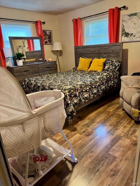 bedroom with wood-type flooring