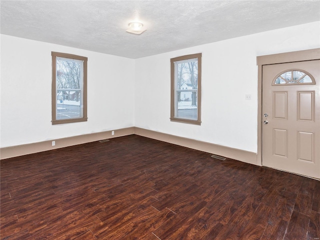 entrance foyer with wood-type flooring, a textured ceiling, and a wealth of natural light