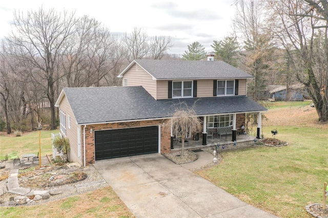 front of property with covered porch and a front yard