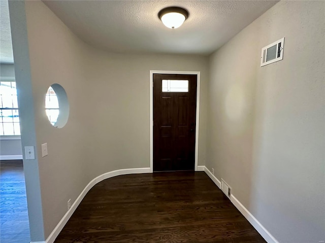 entryway featuring dark hardwood / wood-style floors, a textured ceiling, and a wealth of natural light