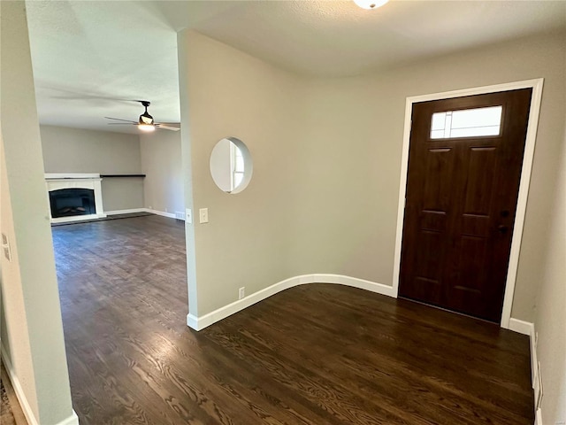 entryway with ceiling fan and dark hardwood / wood-style flooring