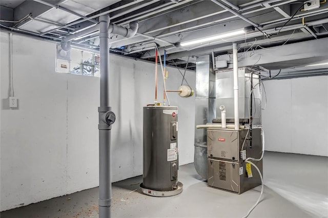 utility room featuring electric water heater and heating unit