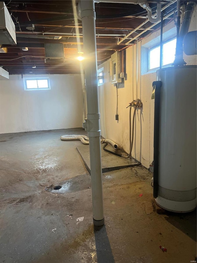 basement featuring water heater