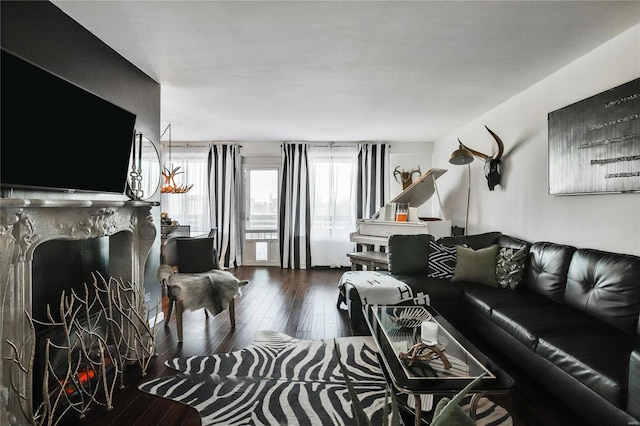 living room featuring dark hardwood / wood-style flooring