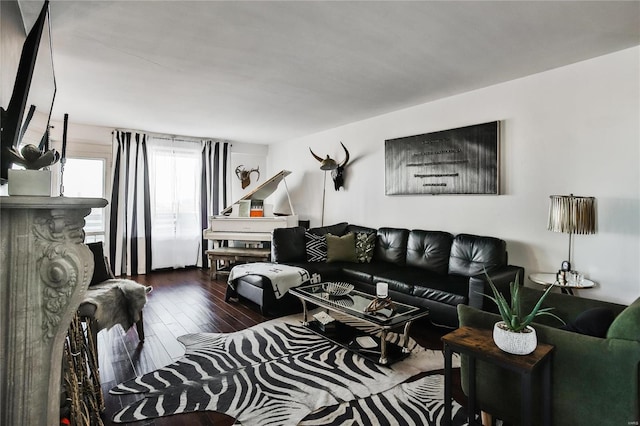 living room featuring dark hardwood / wood-style floors