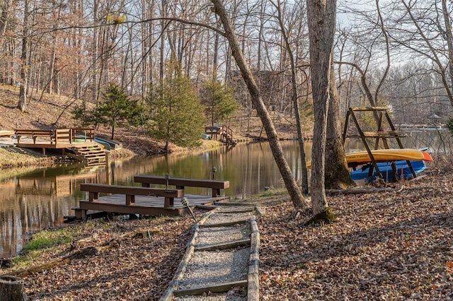 view of dock featuring a water view