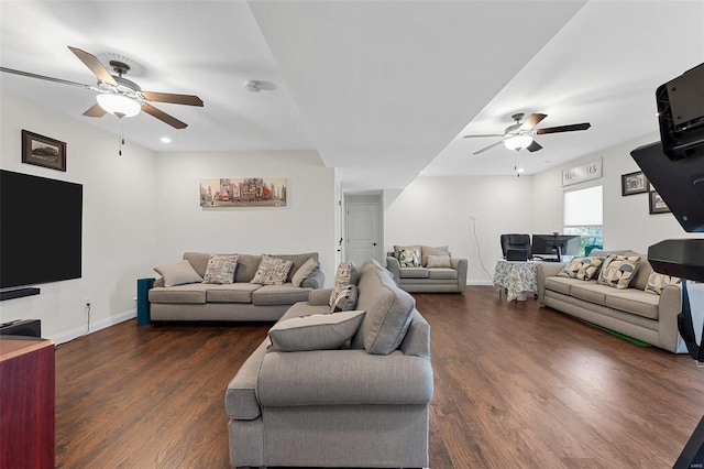 living room with dark hardwood / wood-style floors