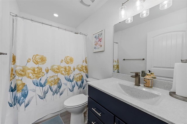 bathroom featuring hardwood / wood-style floors, vanity, and toilet