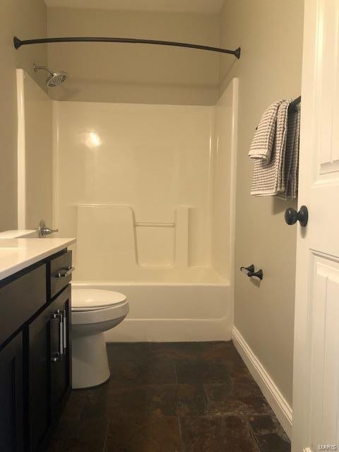 full bathroom with vanity, toilet, and shower / tub combination