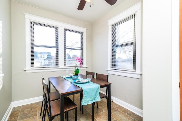 dining area featuring ceiling fan