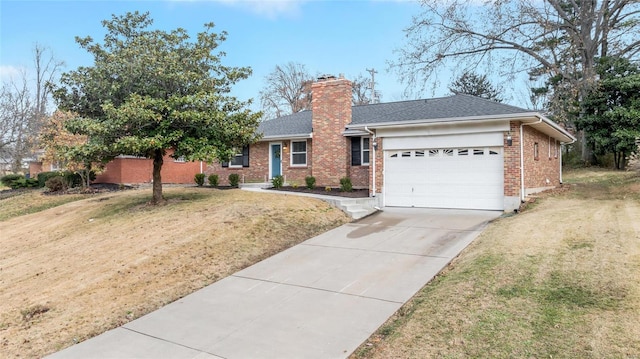 ranch-style home featuring a front yard and a garage