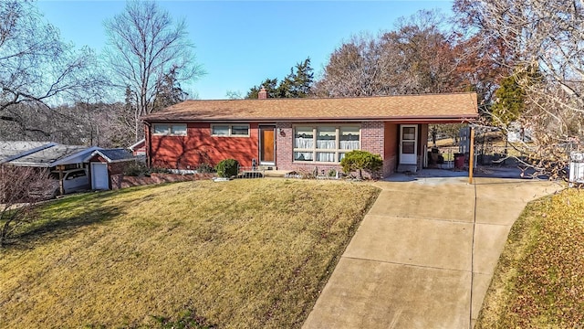 ranch-style house with a front lawn and a carport