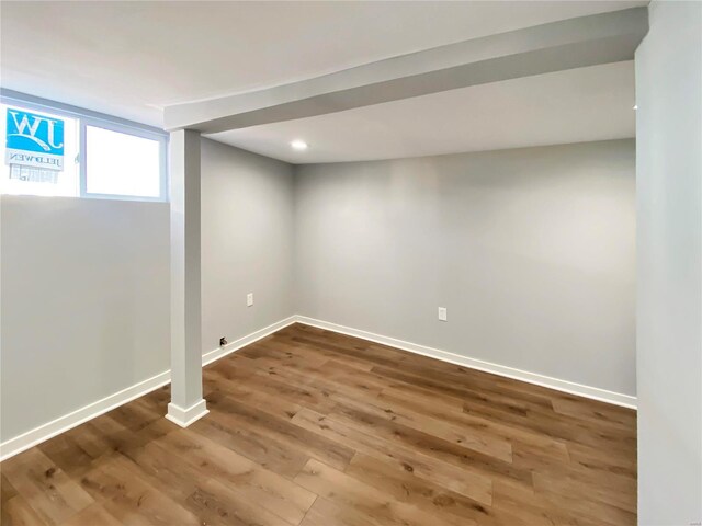 basement featuring hardwood / wood-style flooring