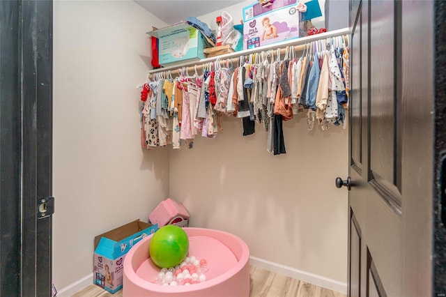 spacious closet with light hardwood / wood-style flooring