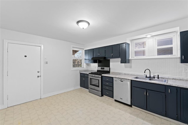 kitchen with decorative backsplash, sink, and stainless steel appliances