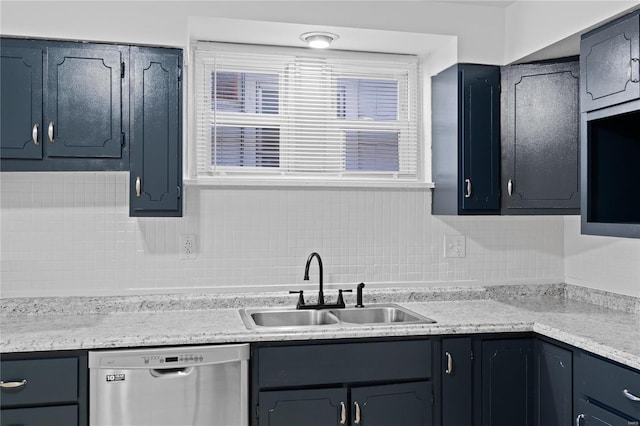 kitchen with backsplash, a healthy amount of sunlight, sink, and stainless steel dishwasher