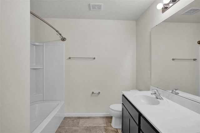 full bathroom with vanity, toilet, and bathtub / shower combination