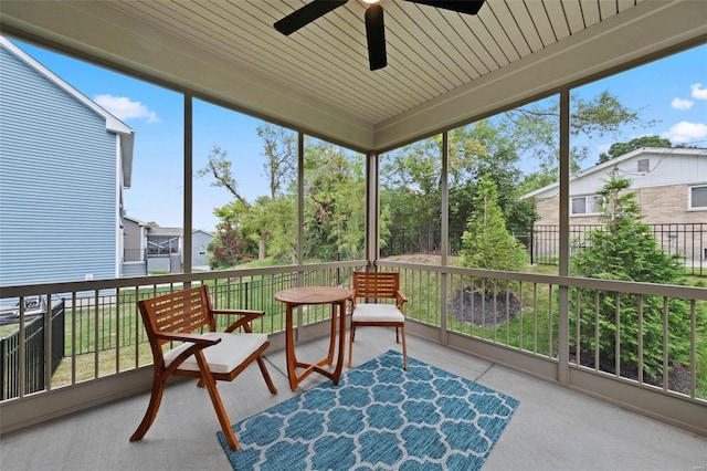 sunroom / solarium with ceiling fan