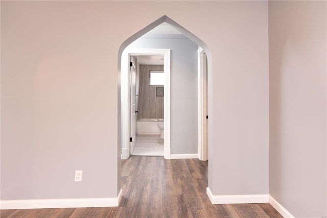 hall with dark wood-type flooring