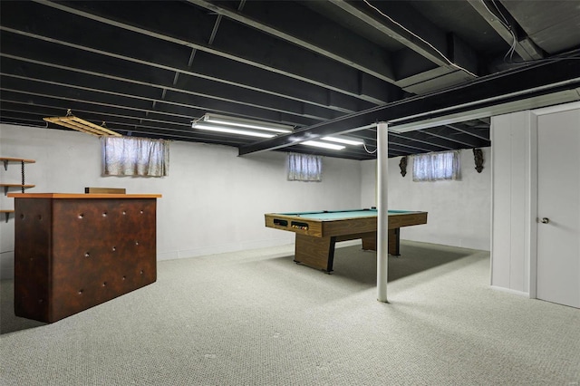 playroom with carpet floors and pool table