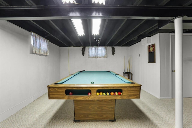 recreation room featuring carpet floors and pool table