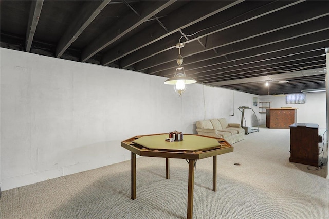 basement with carpet floors