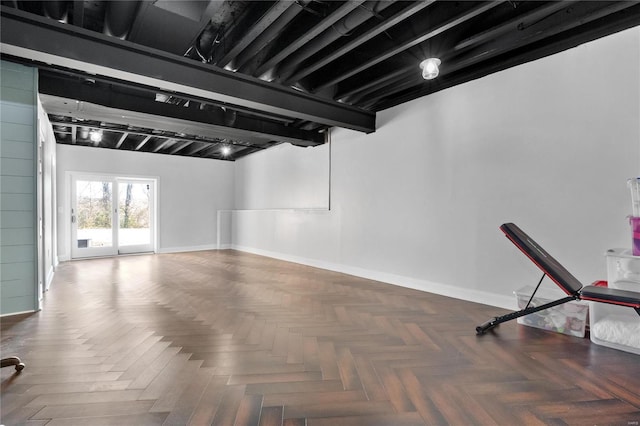 interior space with parquet floors