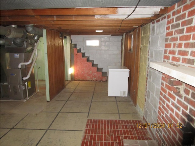 basement with heating unit