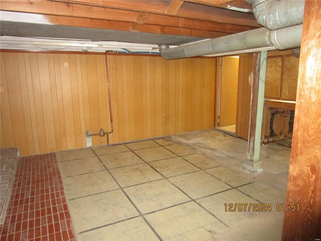 basement with wooden walls