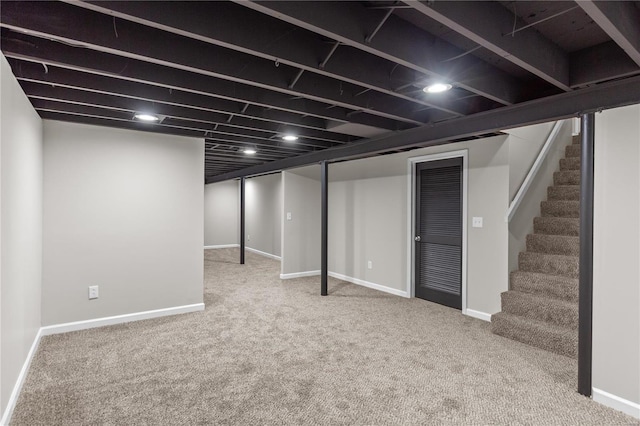 basement featuring carpet