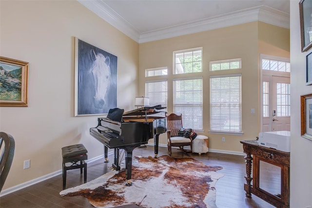 misc room with dark hardwood / wood-style floors and ornamental molding