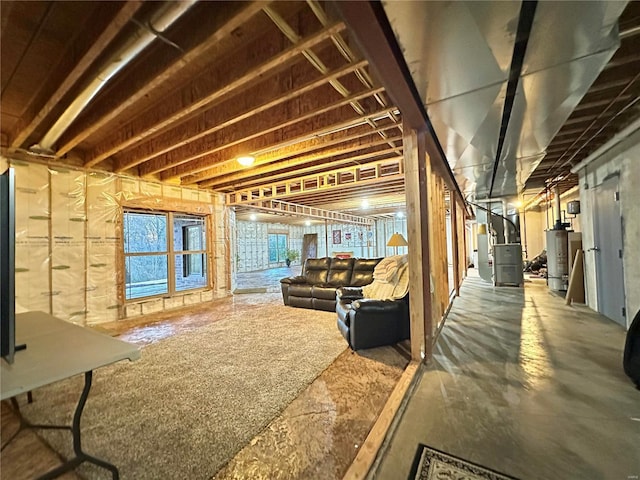 interior space with heating unit and water heater