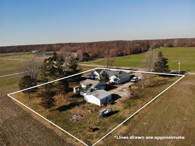 birds eye view of property featuring a rural view