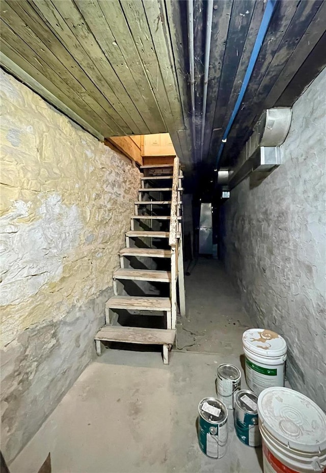 basement with wood ceiling