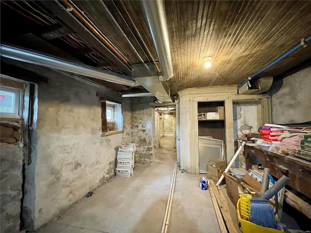 basement featuring wood ceiling