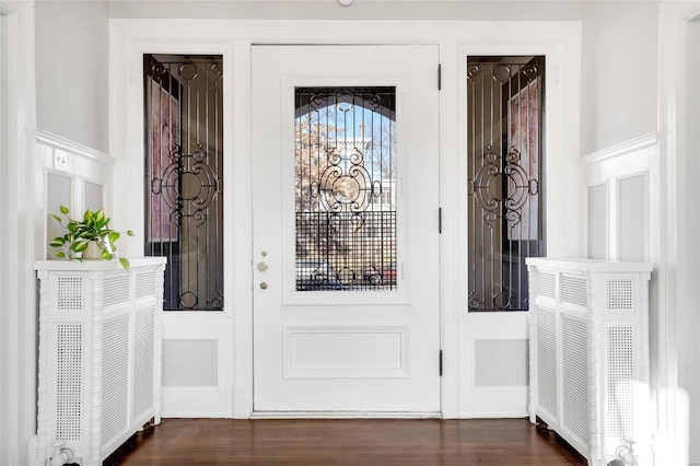 foyer entrance featuring dark hardwood / wood-style floors