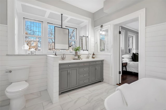 bathroom featuring a bathing tub, vanity, and toilet