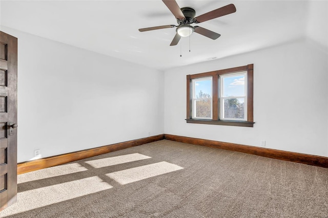 unfurnished room with carpet and ceiling fan