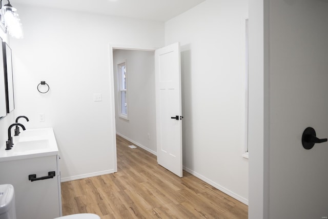 bathroom featuring hardwood / wood-style flooring and vanity