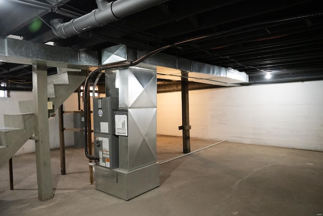 basement with heating unit