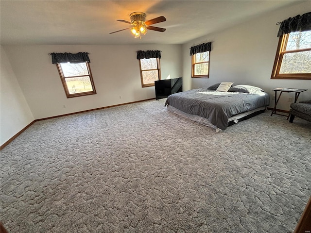 bedroom with carpet flooring, multiple windows, and baseboards