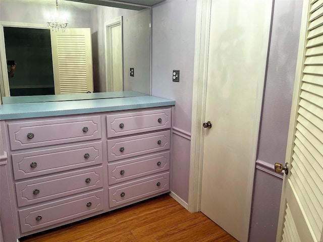 bathroom featuring hardwood / wood-style floors and vanity