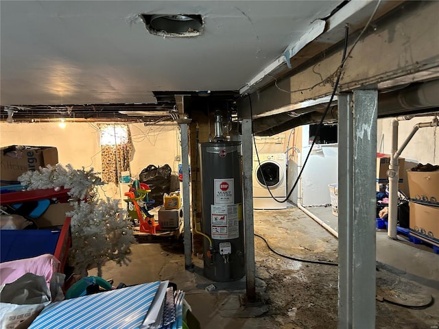 utility room with water heater and washer / dryer