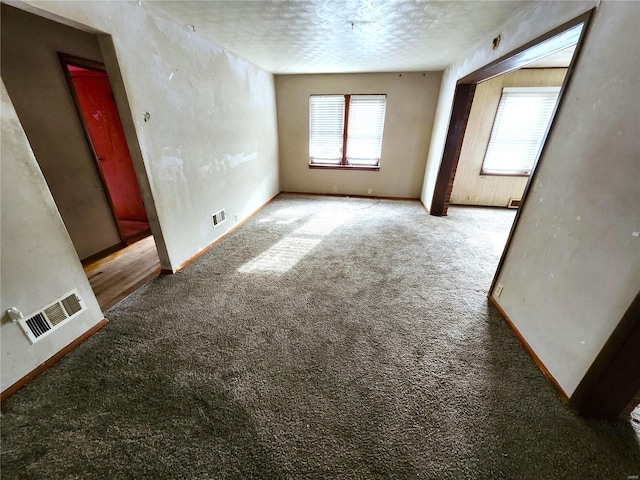 empty room with carpet flooring and a textured ceiling