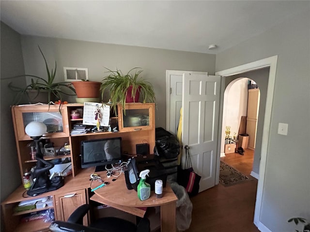 home office featuring hardwood / wood-style floors