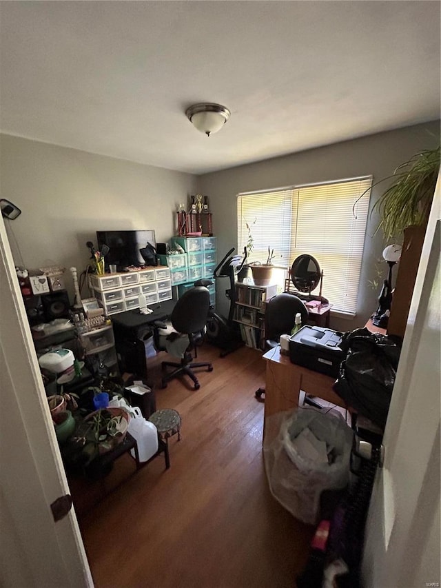 office area with wood-type flooring