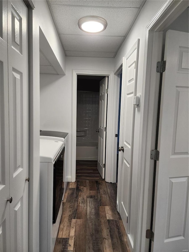 washroom with dark wood-type flooring