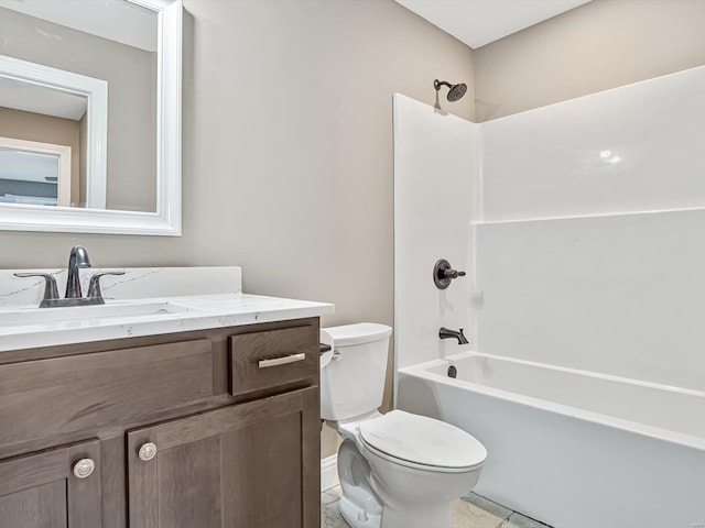 full bathroom featuring tile patterned flooring, vanity, shower / bath combination, and toilet