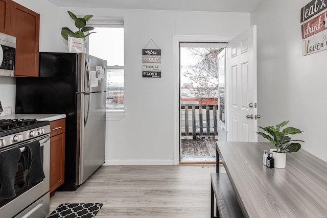 kitchen featuring stainless steel appliances, light hardwood / wood-style flooring, and a wealth of natural light