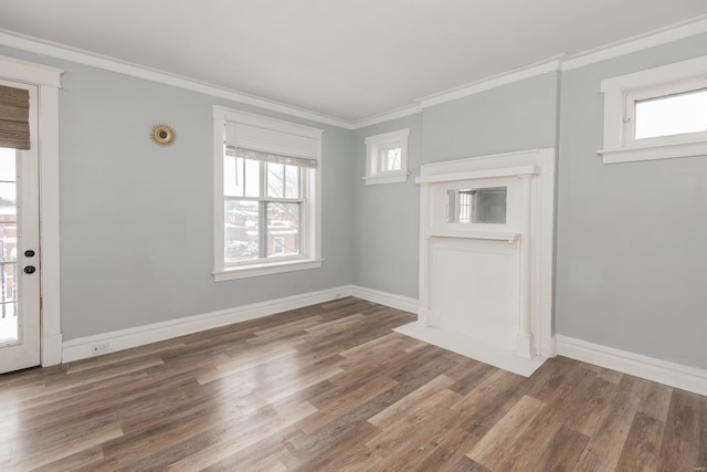 interior space featuring hardwood / wood-style floors and crown molding